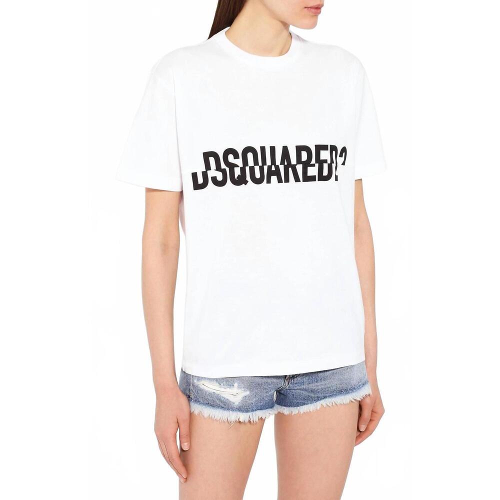NEW DSQUARED2 women's logo print cotton t-shirt in white